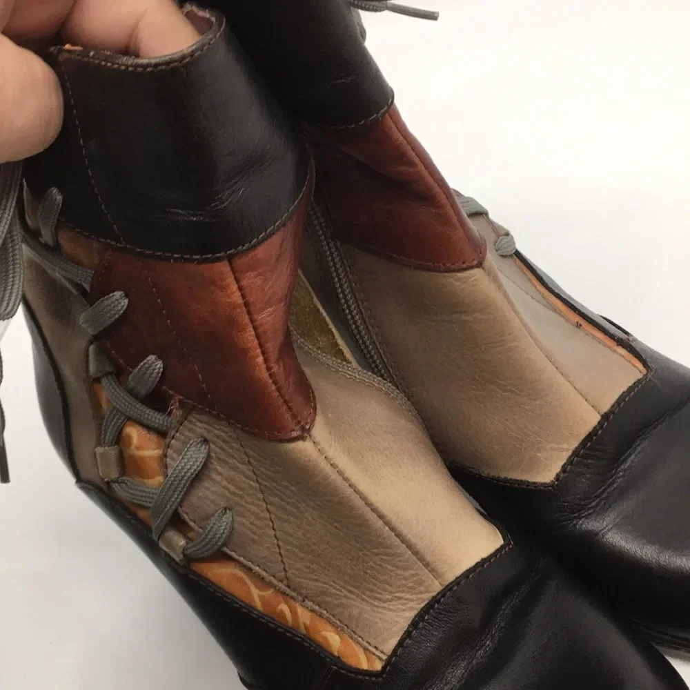 L'Artiste By Spring Step Mia Booties Boots Patchwork Corset Zip Size 36 US 5.5-6